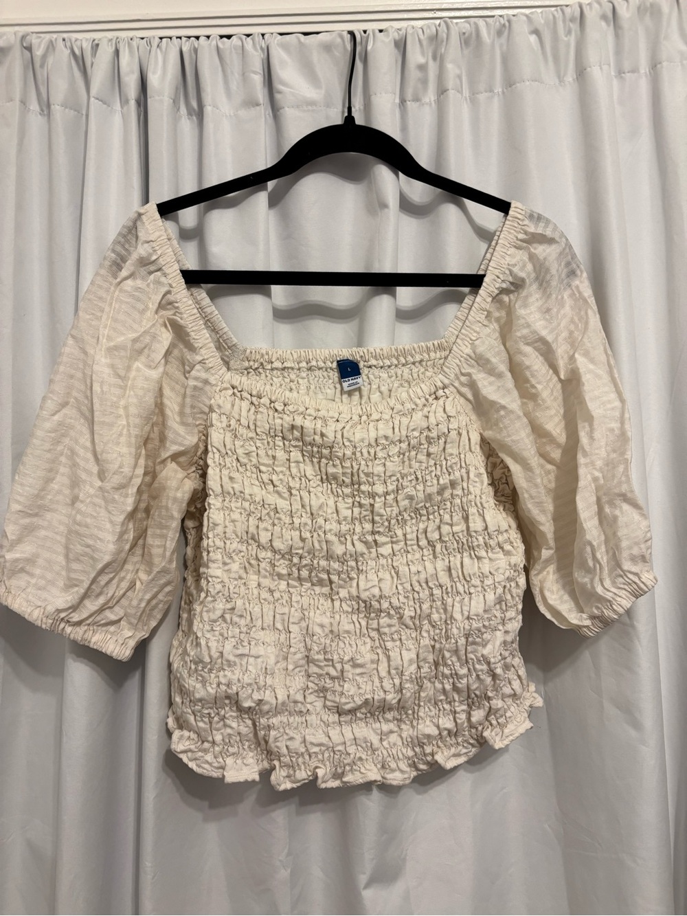 Old Navy Cream Smocked Square-Neck Puff Sleeve Top